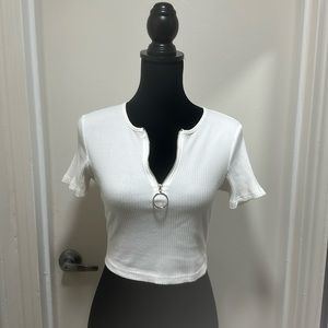 Zip-up Short Sleeve Top